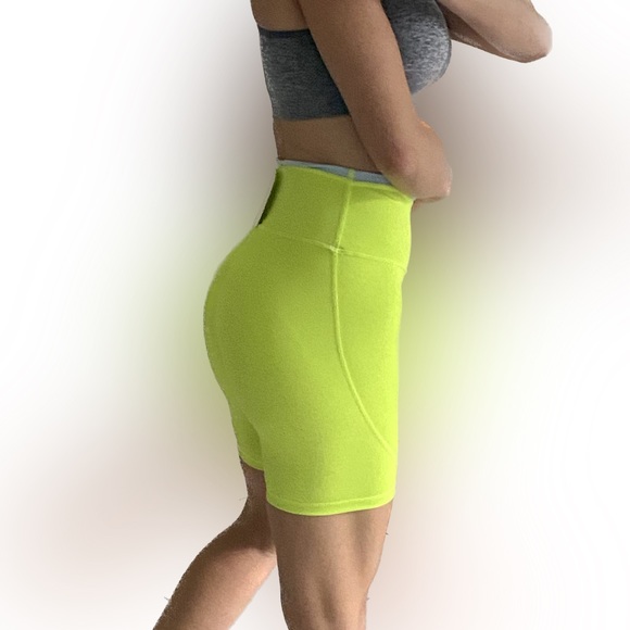 Wilo Women’s Color-block Biker Shorts Neon Yellow Light Blue - Picture 9 of 9